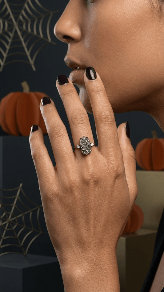 Authentic Raw Pyrite Statement Ring | Geometric Cut in 925 Sterling Silver - Gemsterling