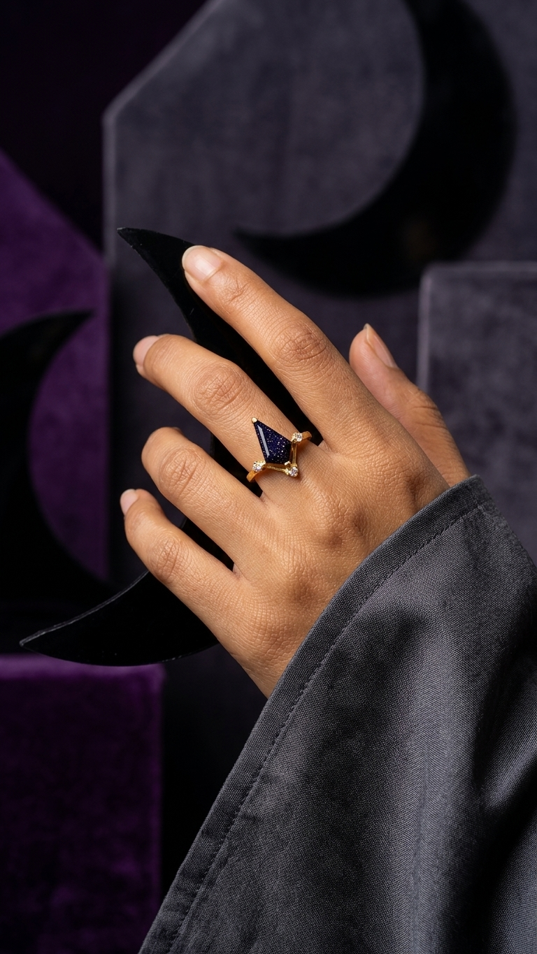 Gemsterling - Blue Sandstone Handcrafted Boho Statement Ring in 925 Sterling Silver