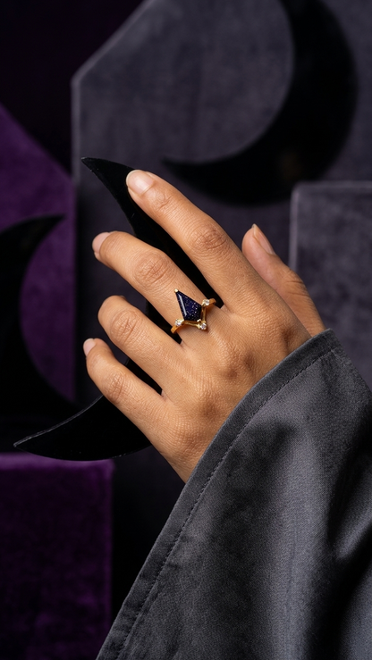 Gemsterling - Blue Sandstone Handcrafted Boho Statement Ring in 925 Sterling Silver