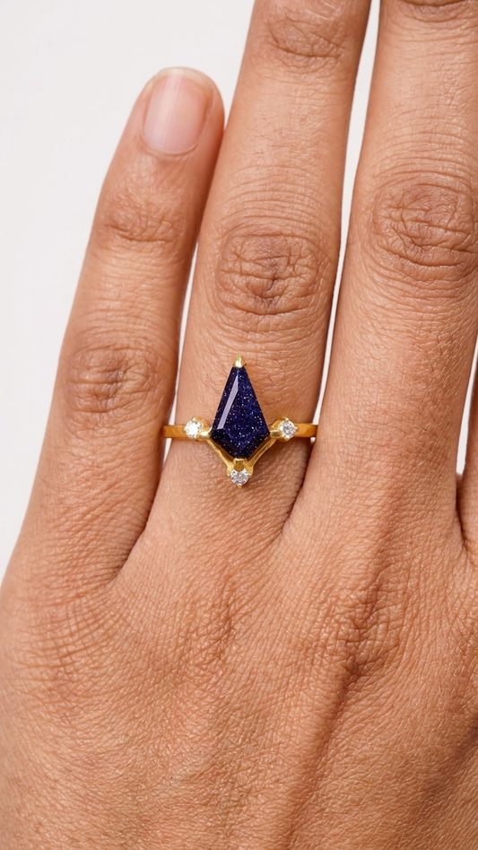 Gemsterling - Blue Sandstone Handcrafted Boho Statement Ring in 925 Sterling Silver