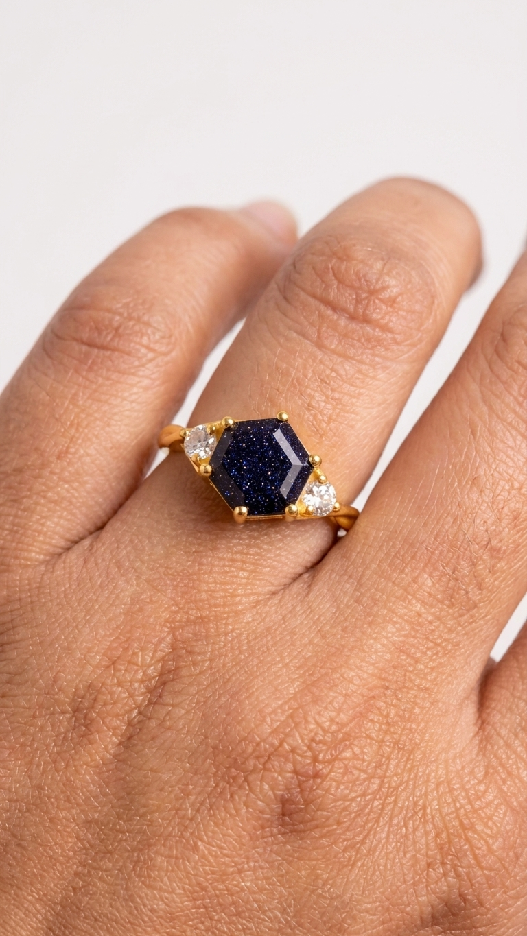 Gemsterling - Blue Sandstone Handcrafted Boho Statement Ring in 925 Sterling Silver