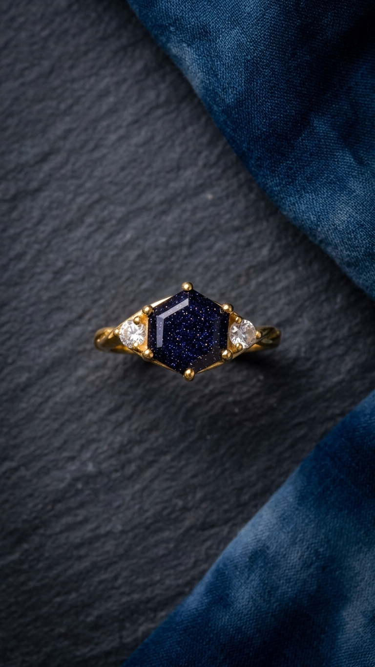 Gemsterling - Blue Sandstone Handcrafted Boho Statement Ring in 925 Sterling Silver