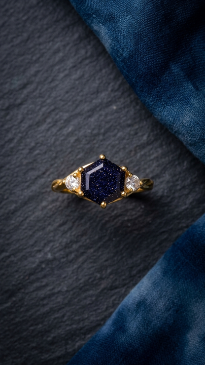 Gemsterling - Blue Sandstone Handcrafted Boho Statement Ring in 925 Sterling Silver