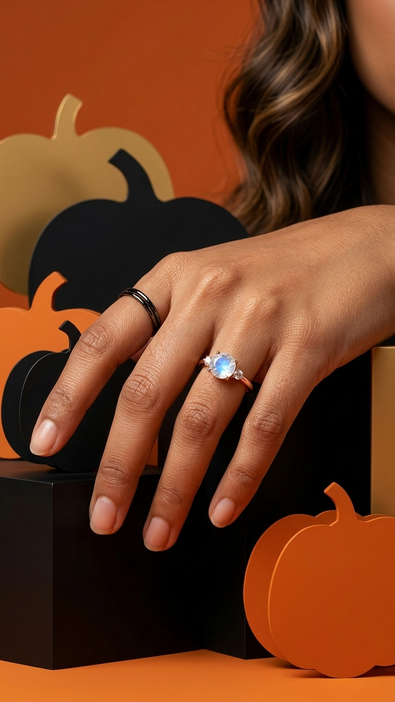 Gemsterling - Natural Rainbow Moonstone Solitaire 925 Sterling Silver Ring