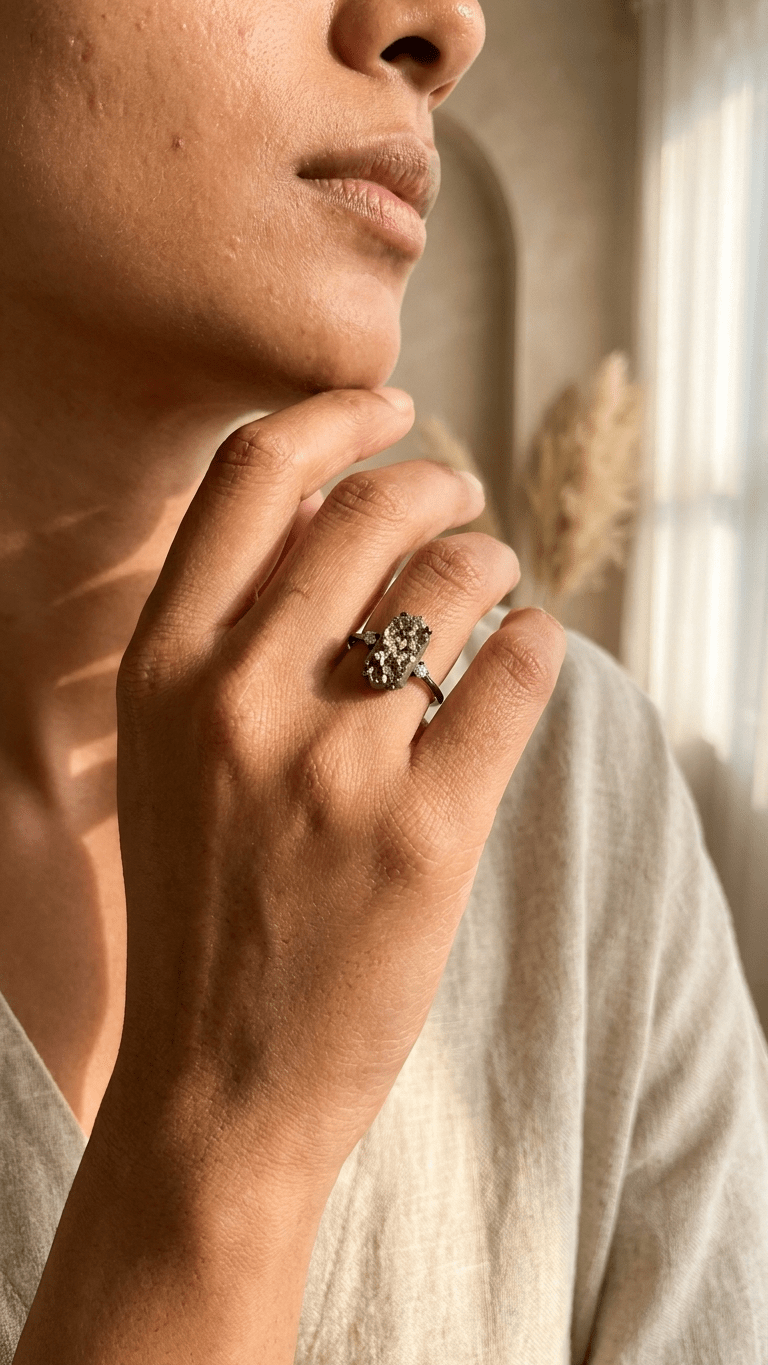 Authentic Raw Pyrite Statement Ring | Geometric Cut in 925 Sterling Silver - Gemsterling