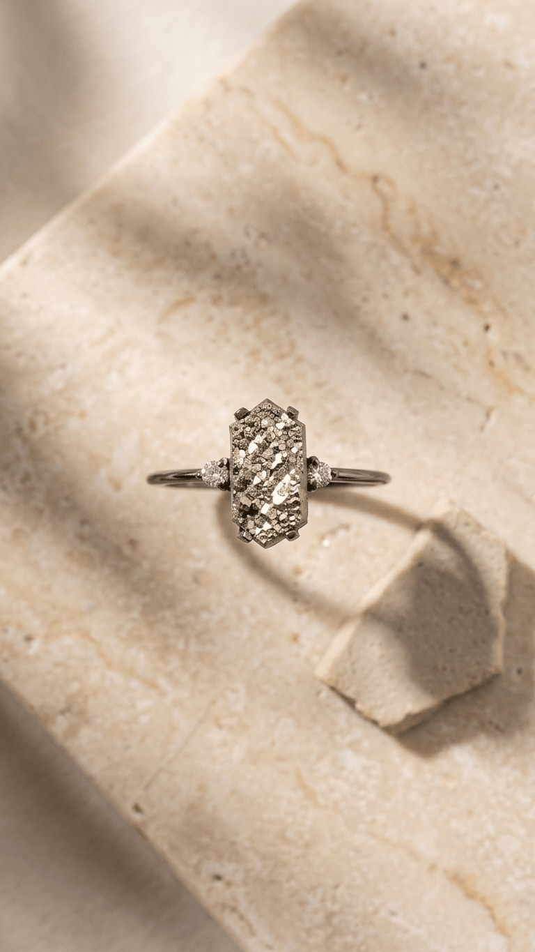 Authentic Raw Pyrite Statement Ring | Geometric Cut in 925 Sterling Silver - Gemsterling