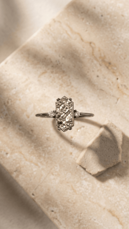 Authentic Raw Pyrite Statement Ring | Geometric Cut in 925 Sterling Silver - Gemsterling