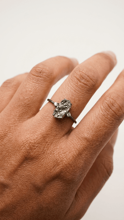 Authentic Raw Pyrite Statement Ring | Geometric Cut in 925 Sterling Silver - Gemsterling