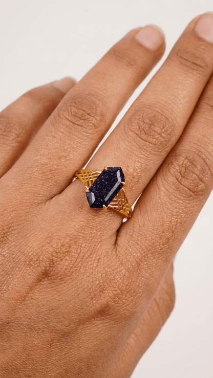 Blue Sandstone Handcrafted Boho Statement Ring in 925 Sterling Silver - Gemsterling