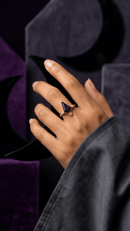 Blue Sandstone Handcrafted Boho Statement Ring in 925 Sterling Silver - Gemsterling