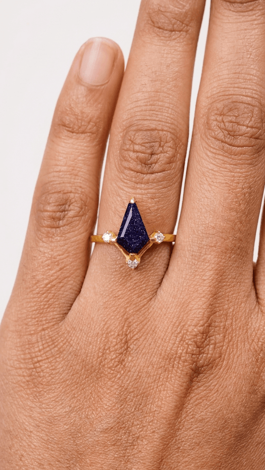 Blue Sandstone Handcrafted Boho Statement Ring in 925 Sterling Silver - Gemsterling