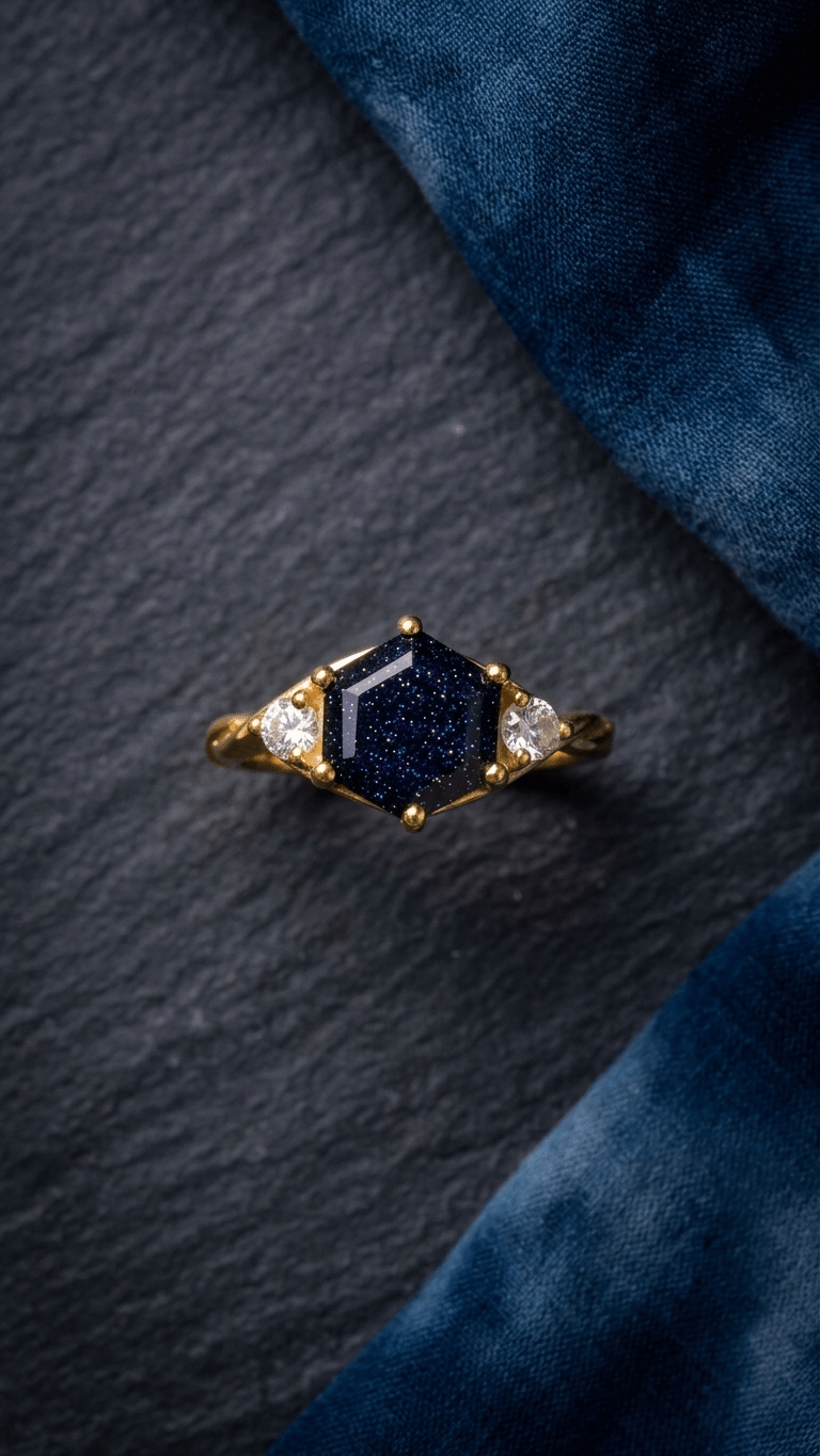 Blue Sandstone Handcrafted Boho Statement Ring in 925 Sterling Silver - Gemsterling