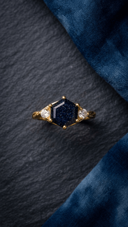 Blue Sandstone Handcrafted Boho Statement Ring in 925 Sterling Silver - Gemsterling