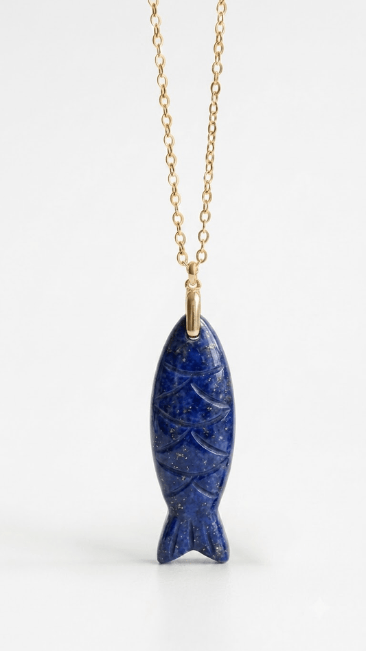 Fish Carved Multi Gemstone Pendant Necklace - Gemsterling