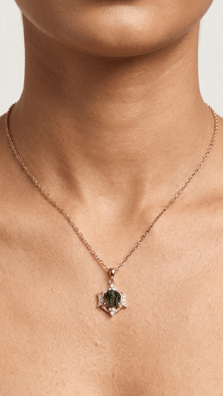 Genuine Moldavite Pendant 925 Silver Chain Necklace - Gemsterling