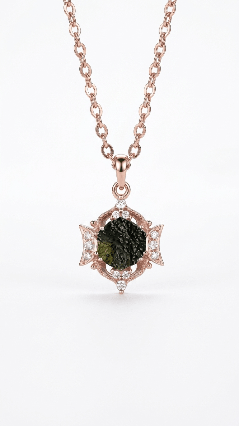 Genuine Moldavite Pendant 925 Silver Chain Necklace - Gemsterling