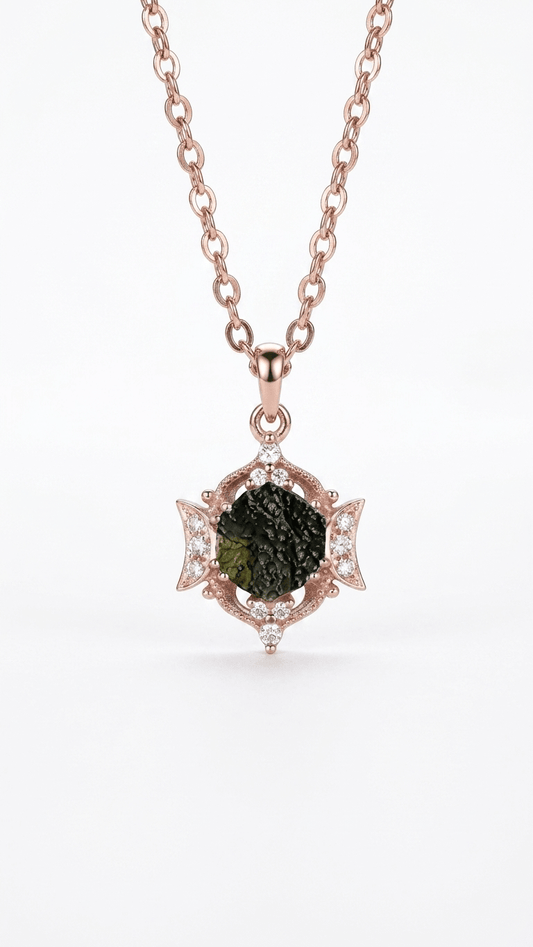 Genuine Moldavite Pendant 925 Silver Chain Necklace - Gemsterling