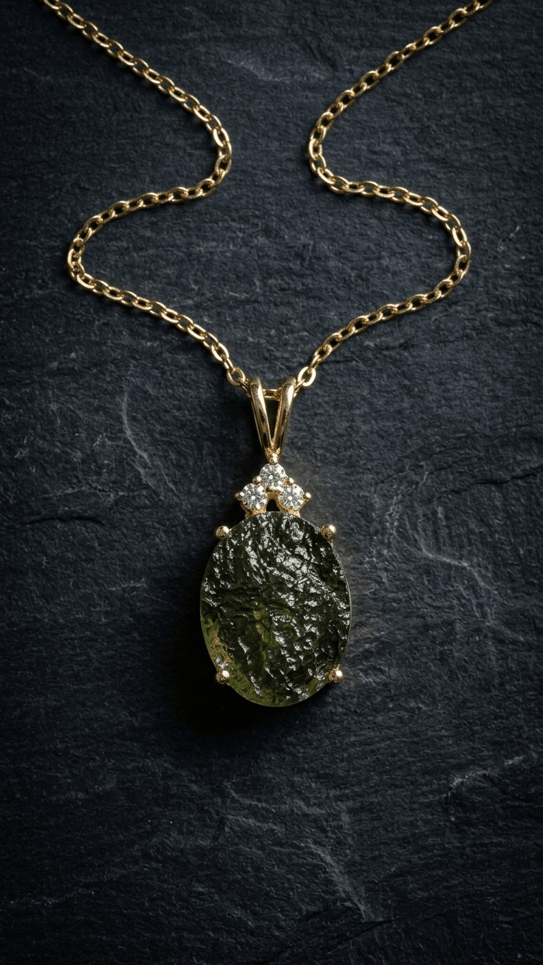 Genuine Raw Moldavite Stone Pendant Necklace | 925 Sterling Silver Chain Jewelry - Gemsterling