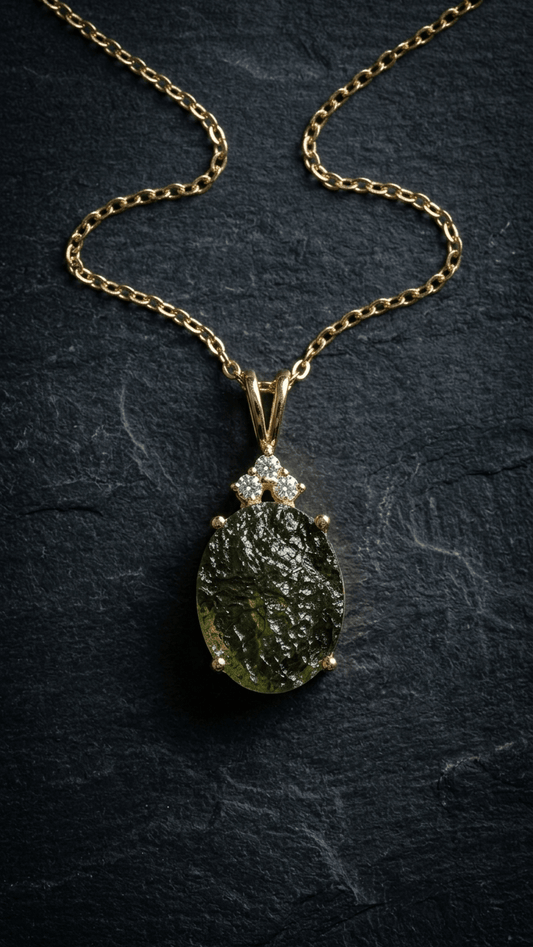 Genuine Raw Moldavite Stone Pendant Necklace | 925 Sterling Silver Chain Jewelry - Gemsterling