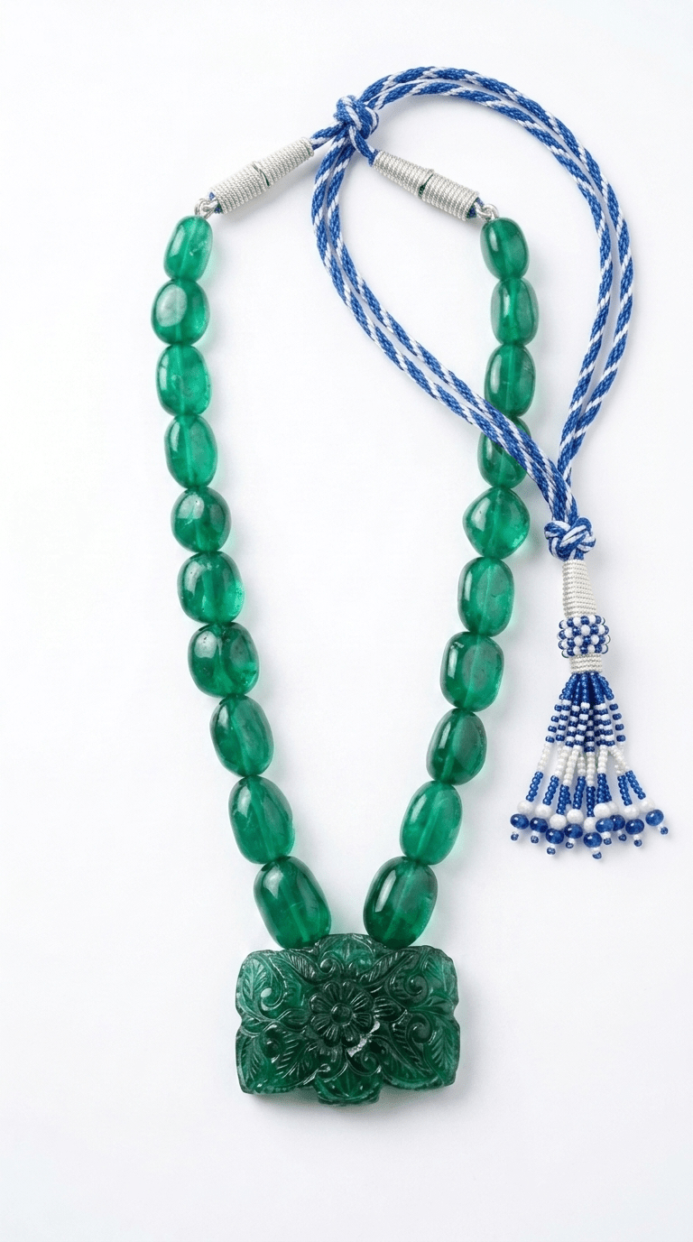 Hand-Carved Floral Lab-Grown Emerald Necklace - Gemsterling