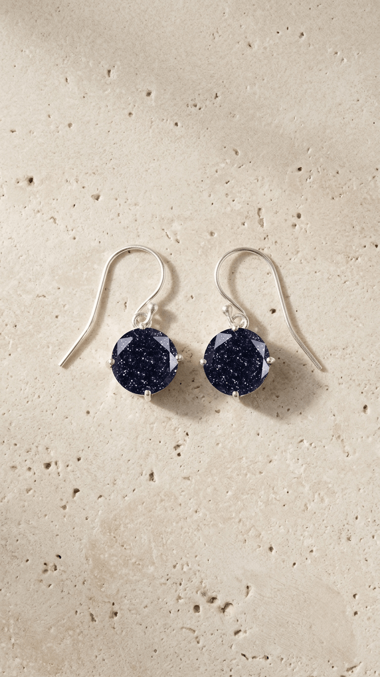 Handcrafted Blue Sandstone Drop Earrings in 925 Sterling Silver - Gemsterling