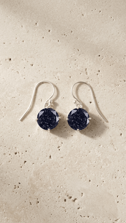 Handcrafted Blue Sandstone Drop Earrings in 925 Sterling Silver - Gemsterling