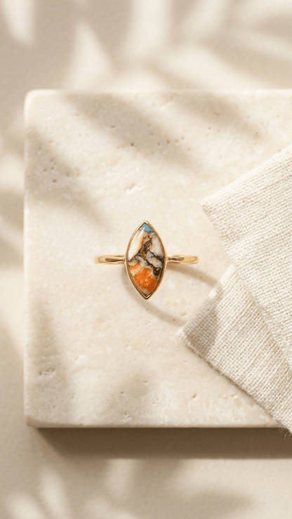 Handcrafted Bohemian Oyster Copper Turquoise Ring in 925 Sterling Silver - Gemsterling