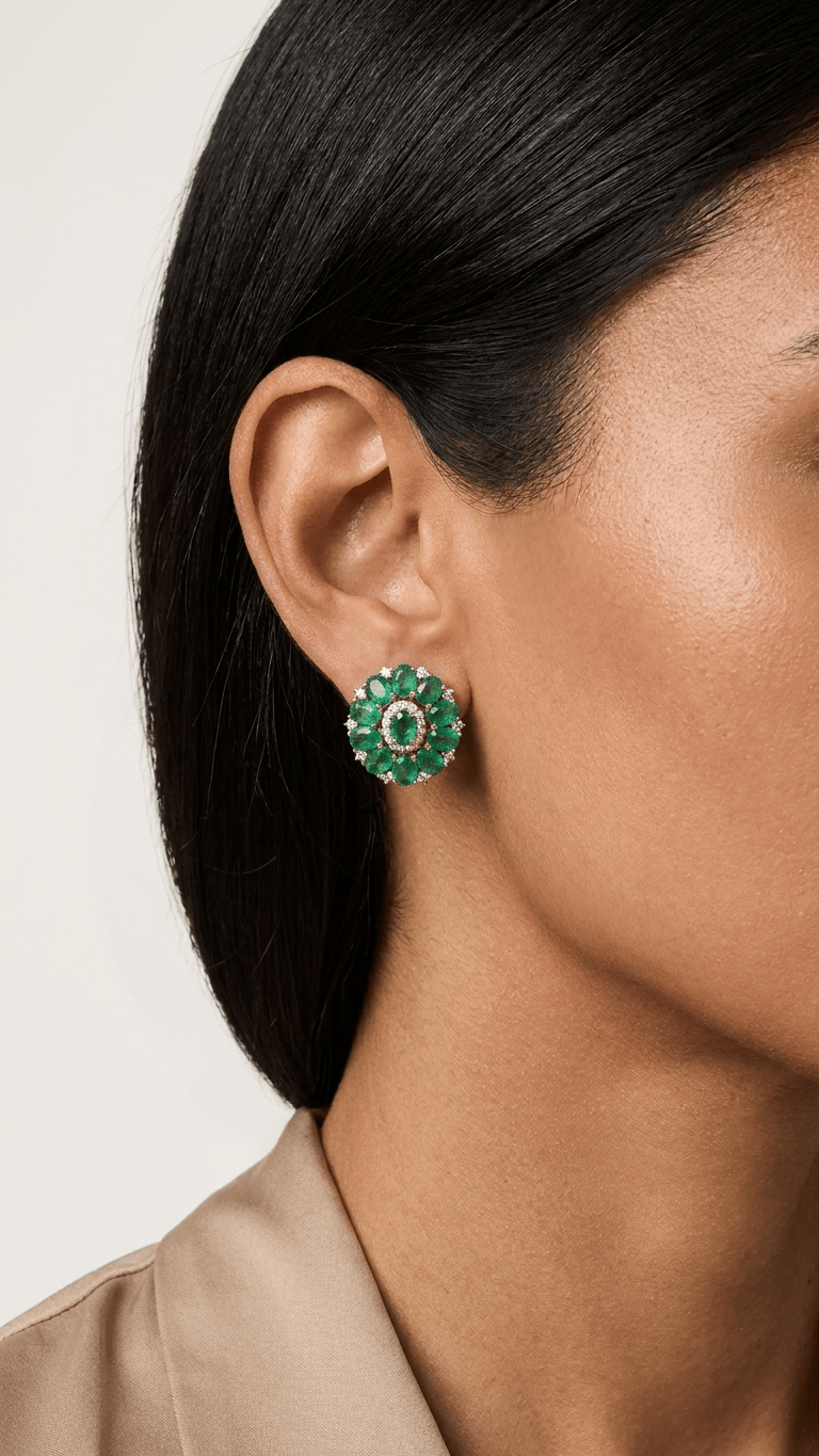 Handcrafted Natural Emerald Cluster Stud Earrings - Gemsterling