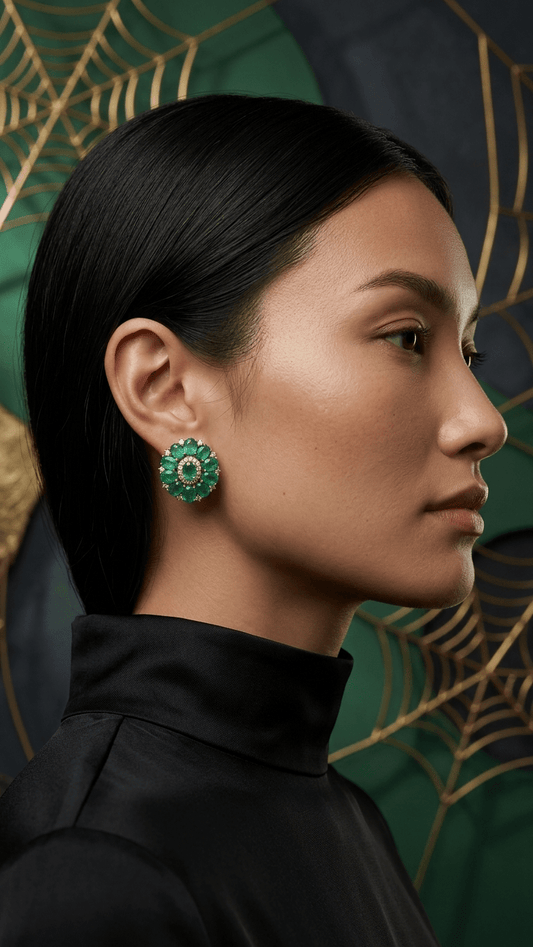 Handcrafted Natural Emerald Cluster Stud Earrings - Gemsterling
