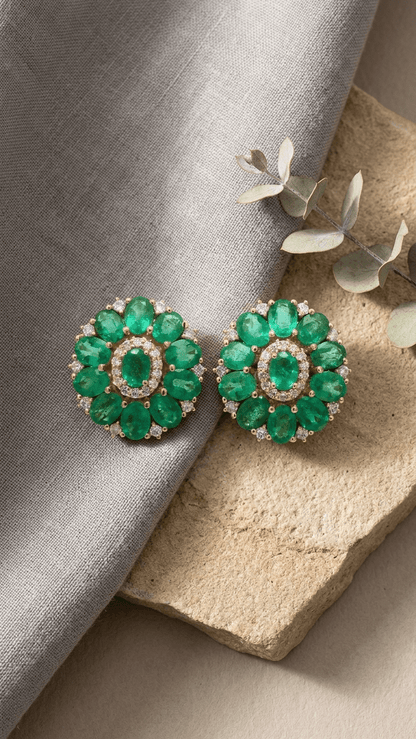 Handcrafted Natural Emerald Cluster Stud Earrings - Gemsterling