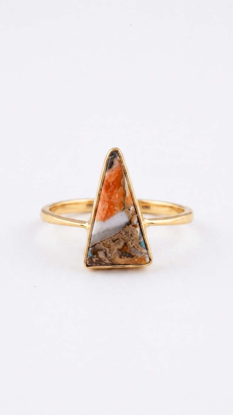 Handcrafted Triangle Oyster Copper Turquoise Bohemian Ring in 925 Sterling Silver - Gemsterling