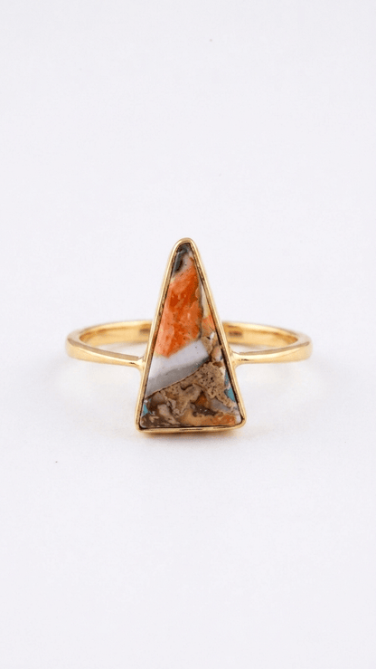 Handcrafted Triangle Oyster Copper Turquoise Bohemian Ring in 925 Sterling Silver - Gemsterling