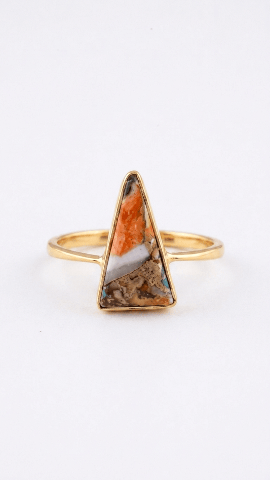 Handcrafted Triangle Oyster Copper Turquoise Bohemian Ring in 925 Sterling Silver - Gemsterling