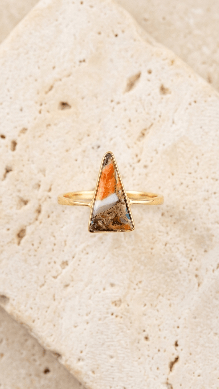 Handcrafted Triangle Oyster Copper Turquoise Bohemian Ring in 925 Sterling Silver - Gemsterling