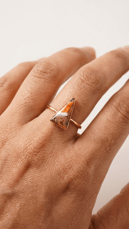 Handcrafted Triangle Oyster Copper Turquoise Bohemian Ring in 925 Sterling Silver - Gemsterling