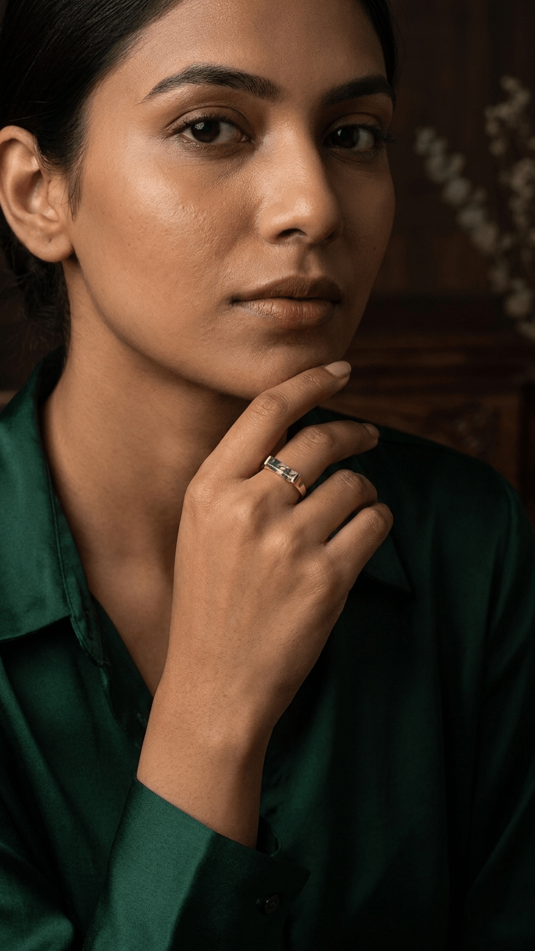 Natural Baguette Moss Agate Ring | 925 Sterling Silver Minimalist Gemstone Unisex Ring - Gemsterling
