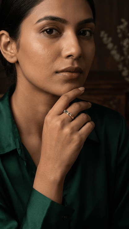 Natural Baguette Moss Agate Ring | 925 Sterling Silver Minimalist Gemstone Unisex Ring - Gemsterling