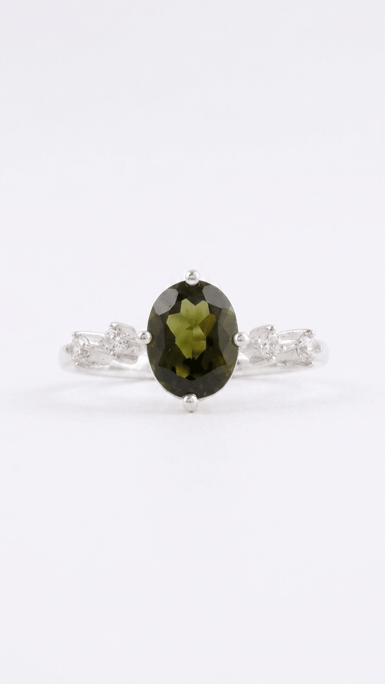 Natural Cut Moldavite Silver Ring | 925 Sterling Silver Gemstone Ring - Gemsterling