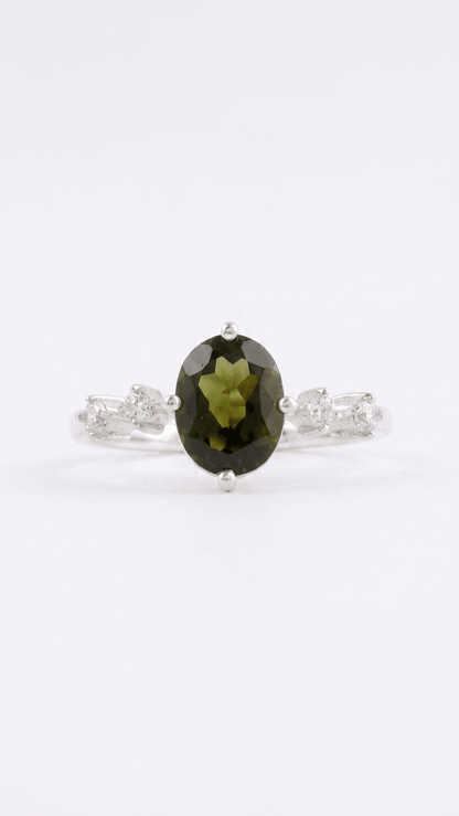 Natural Cut Moldavite Silver Ring | 925 Sterling Silver Gemstone Ring - Gemsterling
