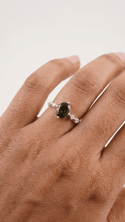 Natural Cut Moldavite Silver Ring | 925 Sterling Silver Gemstone Ring - Gemsterling
