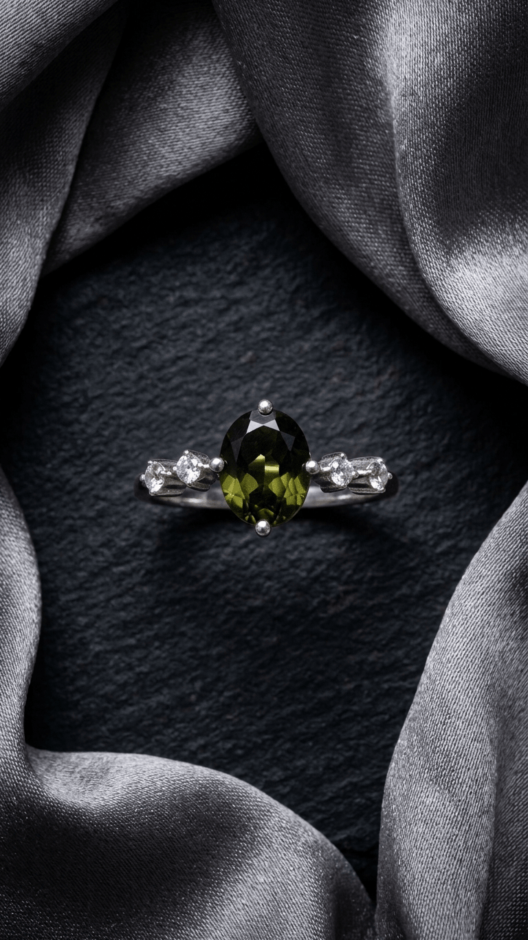 Natural Cut Moldavite Silver Ring | 925 Sterling Silver Gemstone Ring - Gemsterling