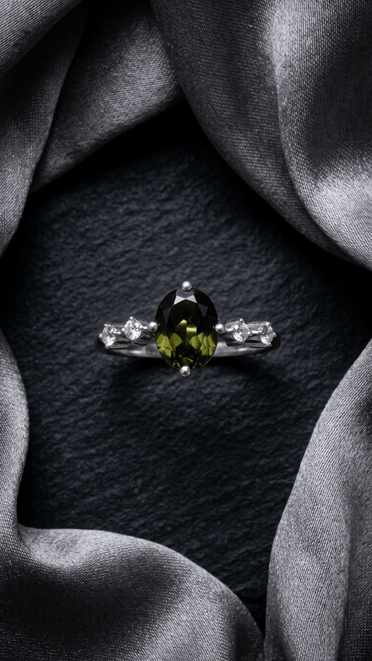Natural Cut Moldavite Silver Ring | 925 Sterling Silver Gemstone Ring - Gemsterling