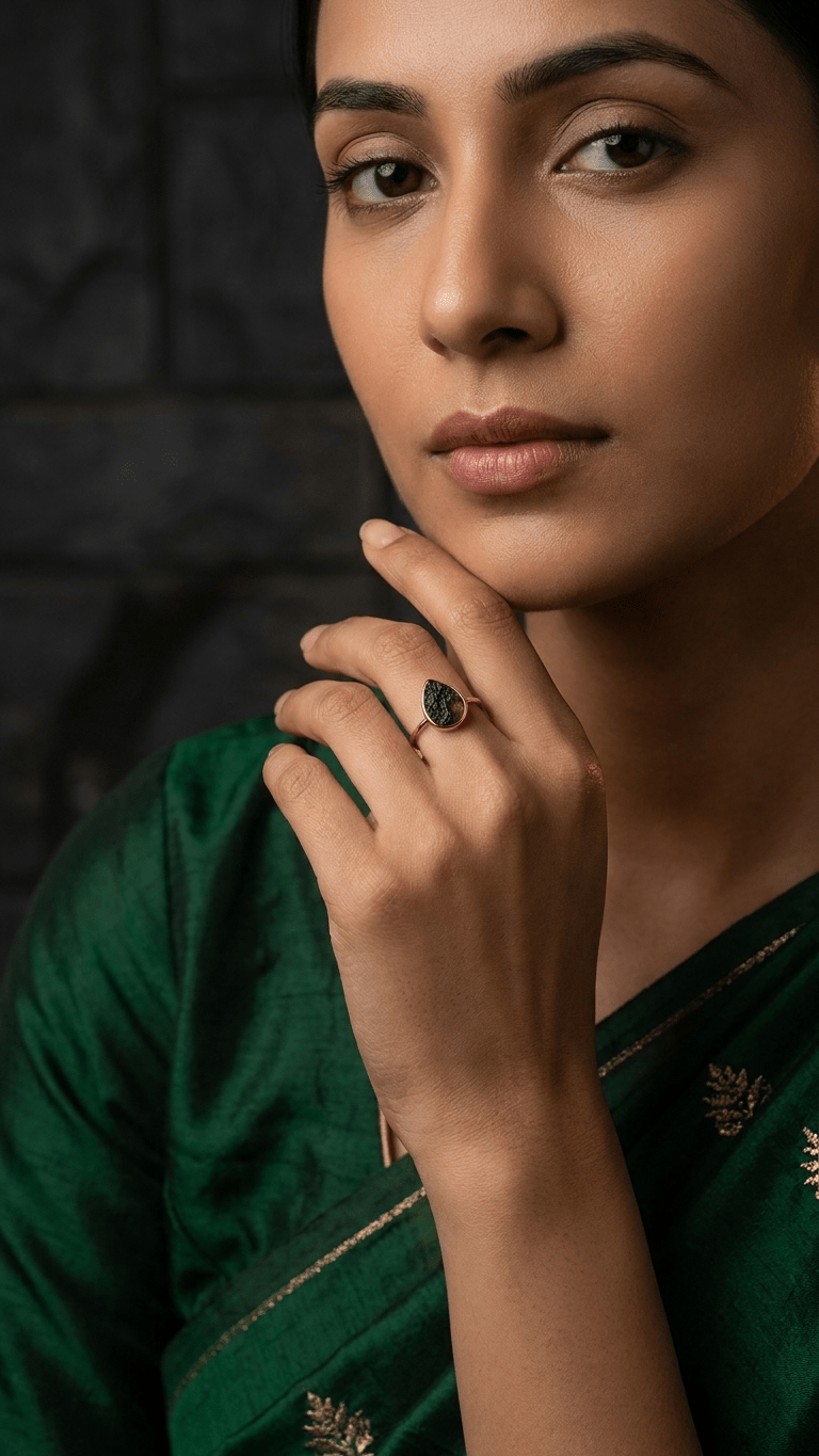 Natural Green Raw Moldavite Gemstone Ring in 925 Sterling Silver - Gemsterling