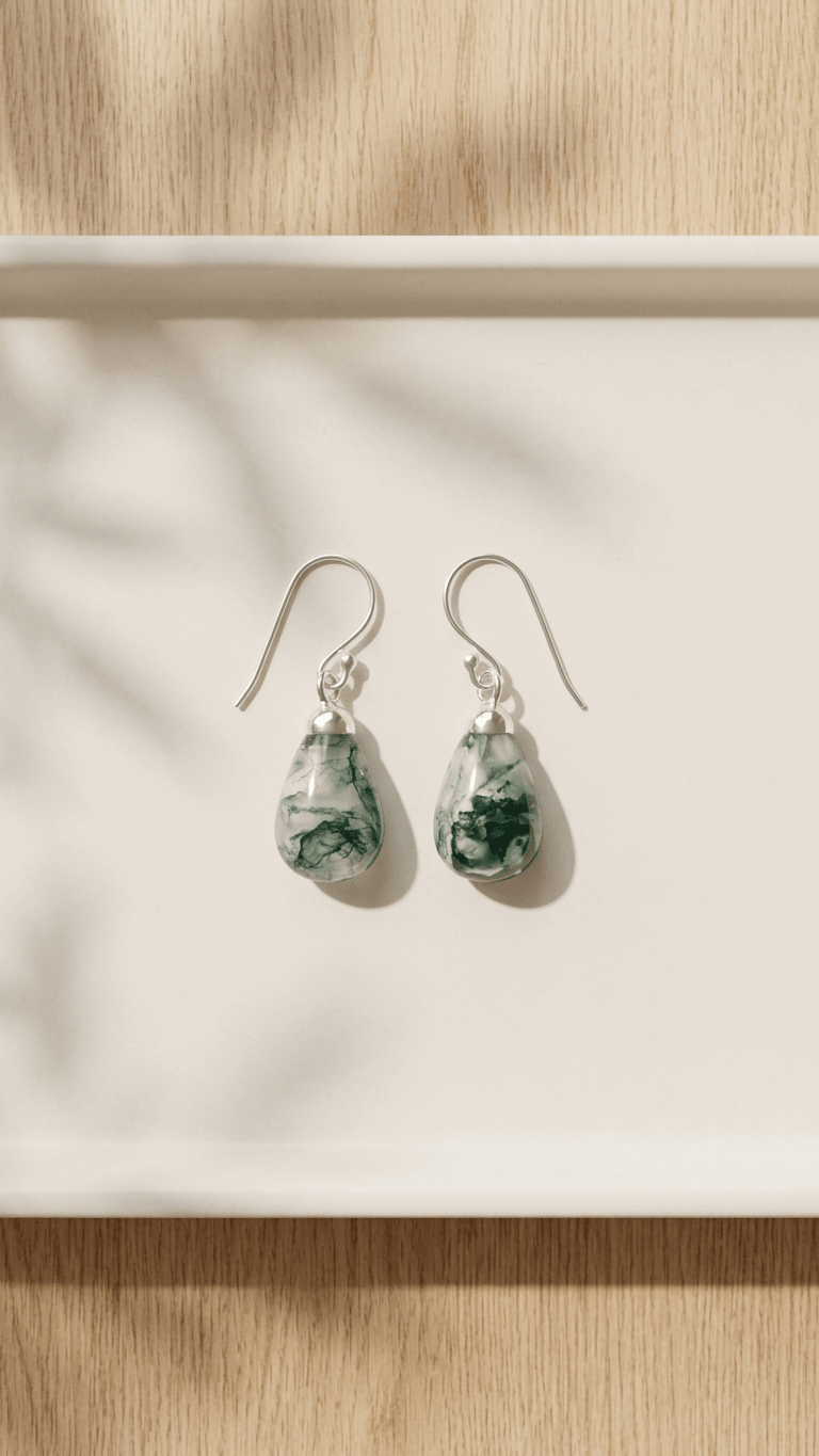 Natural Moss Agate Pear-Cut Drop Earrings in 925 Sterling Silver - Gemsterling