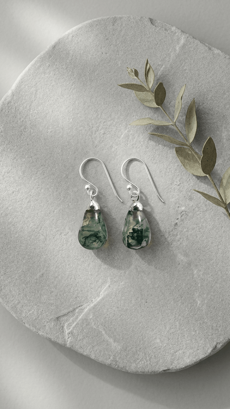 Natural Moss Agate Pear-Cut Drop Earrings in 925 Sterling Silver - Gemsterling