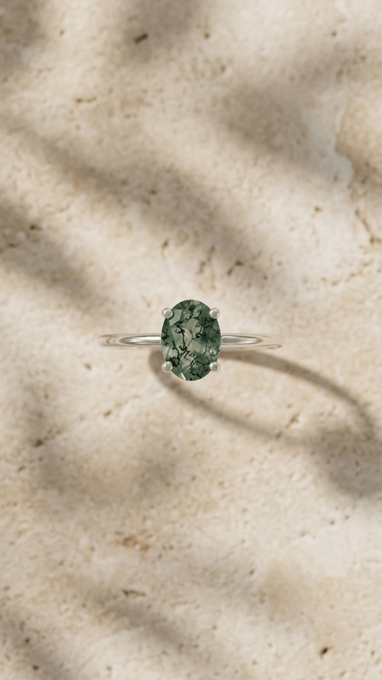 Natural Moss Agate Sunburst Ring in Sterling Silver | Celestial Statement Ring - Gemsterling