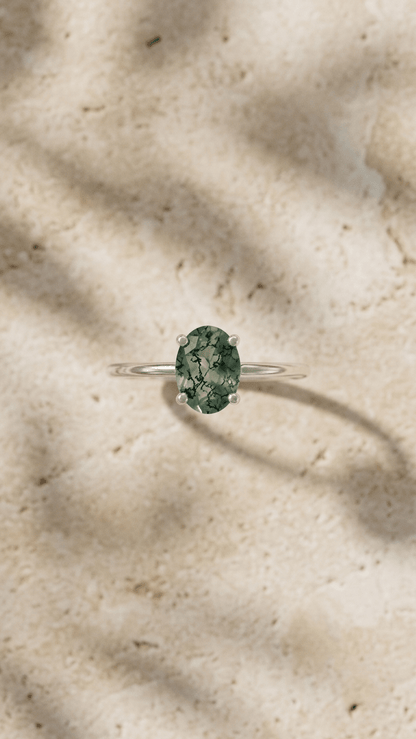 Natural Moss Agate Sunburst Ring in Sterling Silver | Celestial Statement Ring - Gemsterling