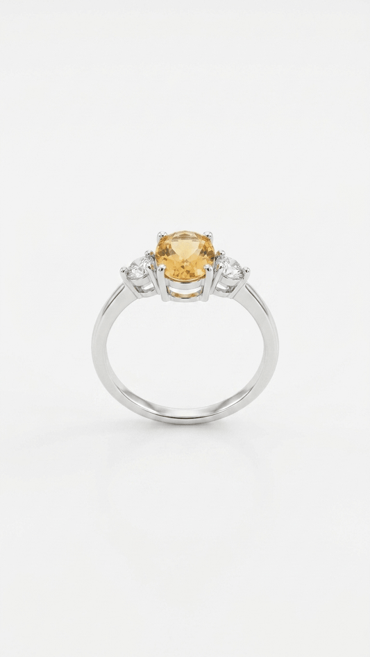 Natural Oval Citrine Ring – 925 Sterling Silver Three-Stone Gemstone Ring - Gemsterling