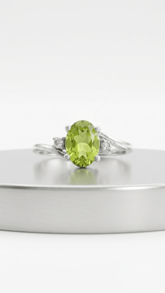Natural Oval Peridot Bypass Ring – 925 Sterling Silver August Birthstone Ring for Women - Gemsterling