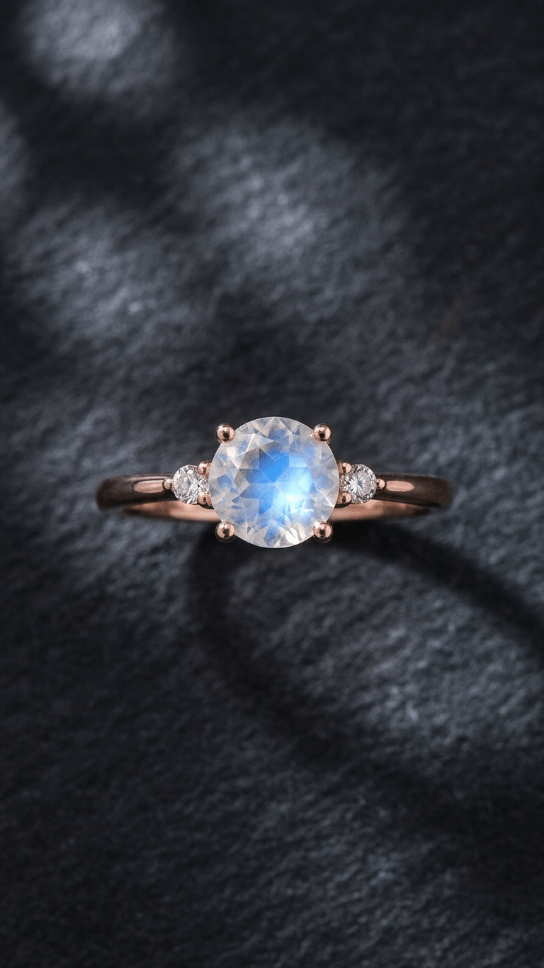 Natural Rainbow Moonstone Solitaire 925 Sterling Silver Ring - Gemsterling